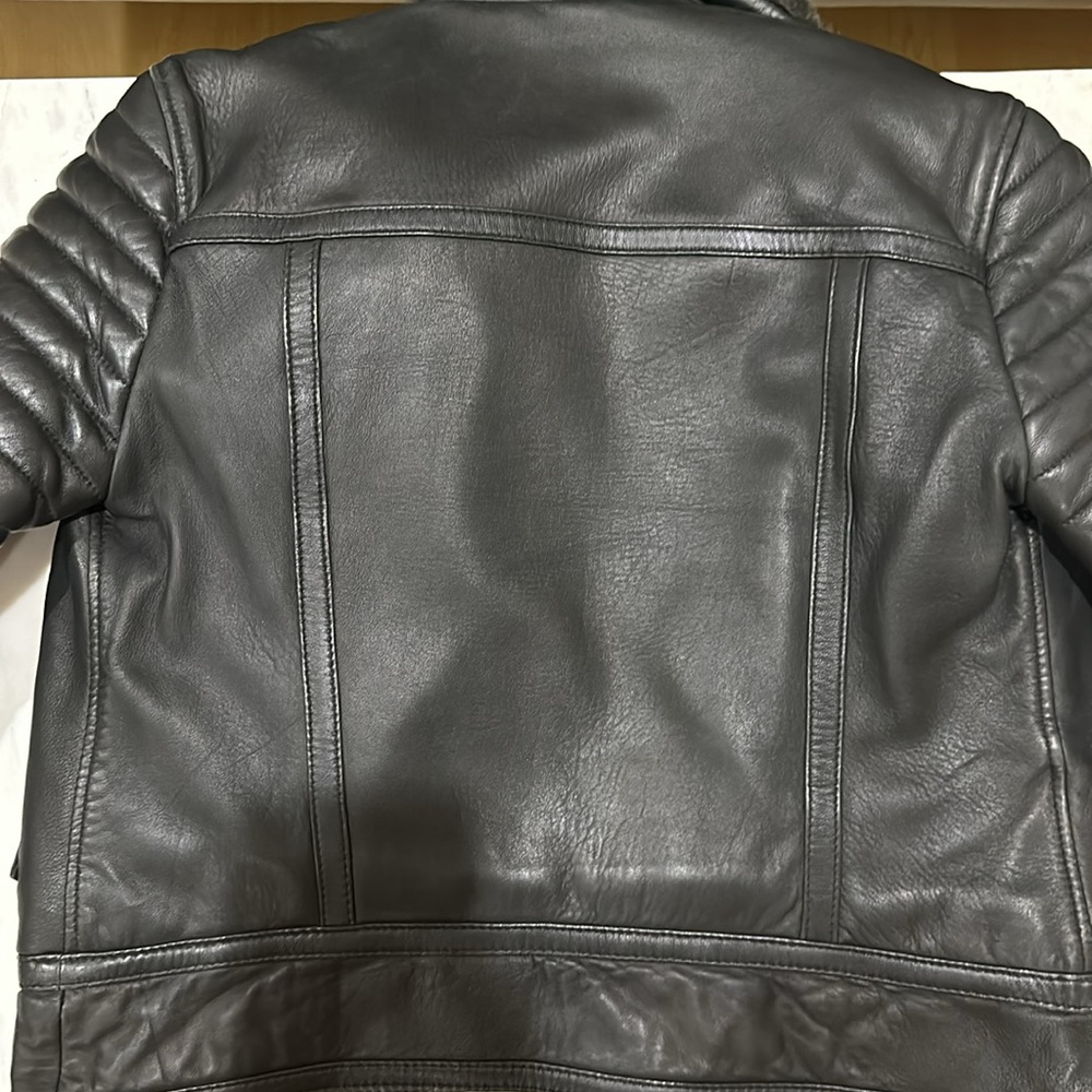 AllSaints Black Leather Moto Jacket with Shearling Collar - Picture 6 of 13